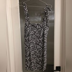 Black Floral Print Dress or Top - White & Mustard Flowers